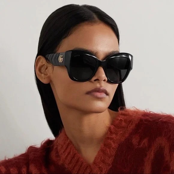 Gucci Accessories - Gucci Women's Matelasse Rounded Cat Eye Sunglasses, Shiny Black, One Size